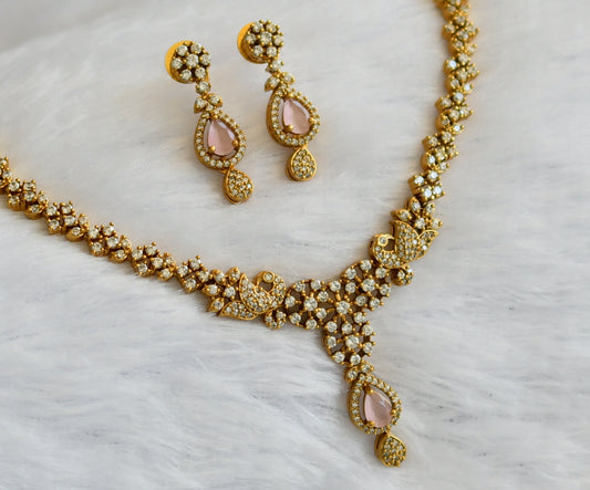 Matte finish cz ruby-green-white peacock necklace set dj-46130