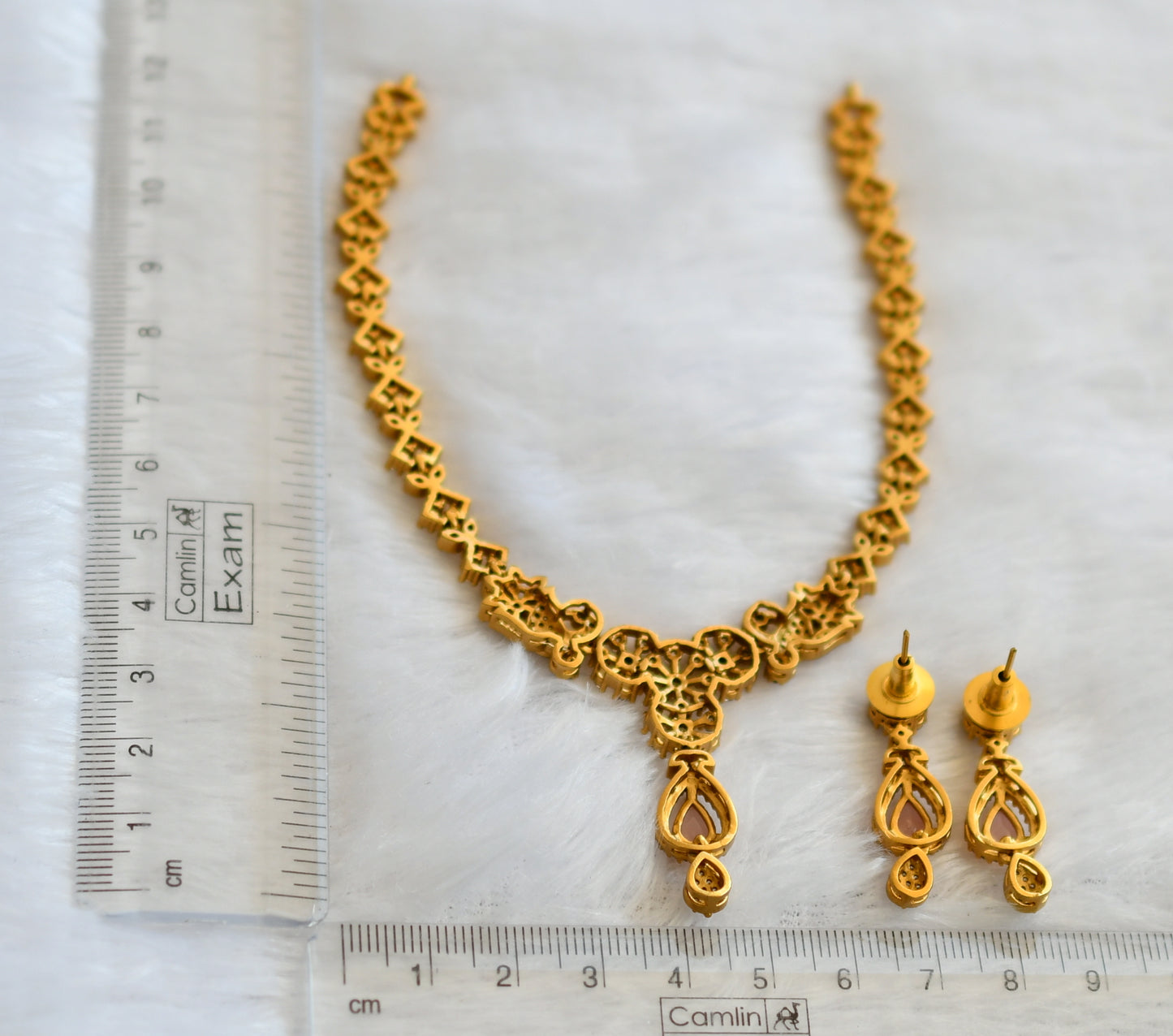 Matte finish cz ruby-green-white peacock necklace set dj-46130