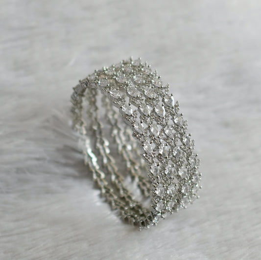 Silver tone cz white thilak stone set of 4 bangles(2.6) dj-47718