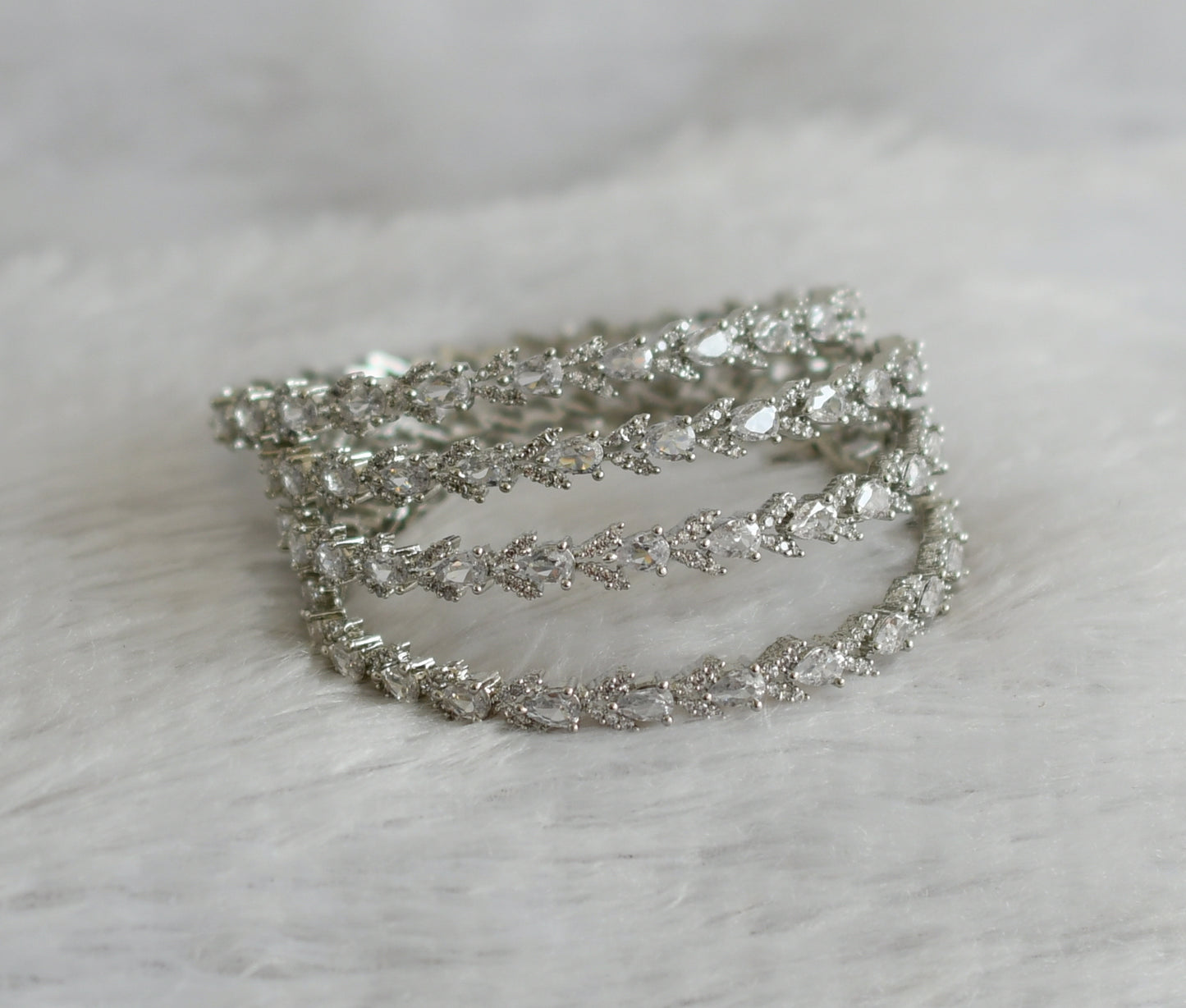 Silver tone cz white thilak stone set of 4 bangles(2.6) dj-47718