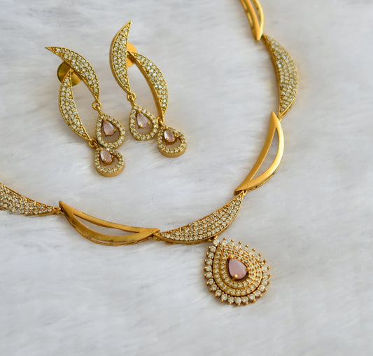 Matte finish czz baby pink-white stone necklace set dj-46142