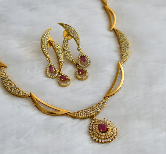 Matte finish cz ruby-white stone necklace set dj-46138
