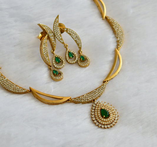 Matte finish cz green-white stone necklace set dj-46140