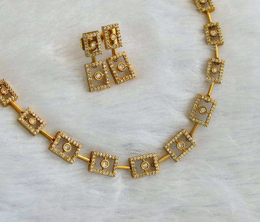 Matte finish cz white block necklace set dj-46145