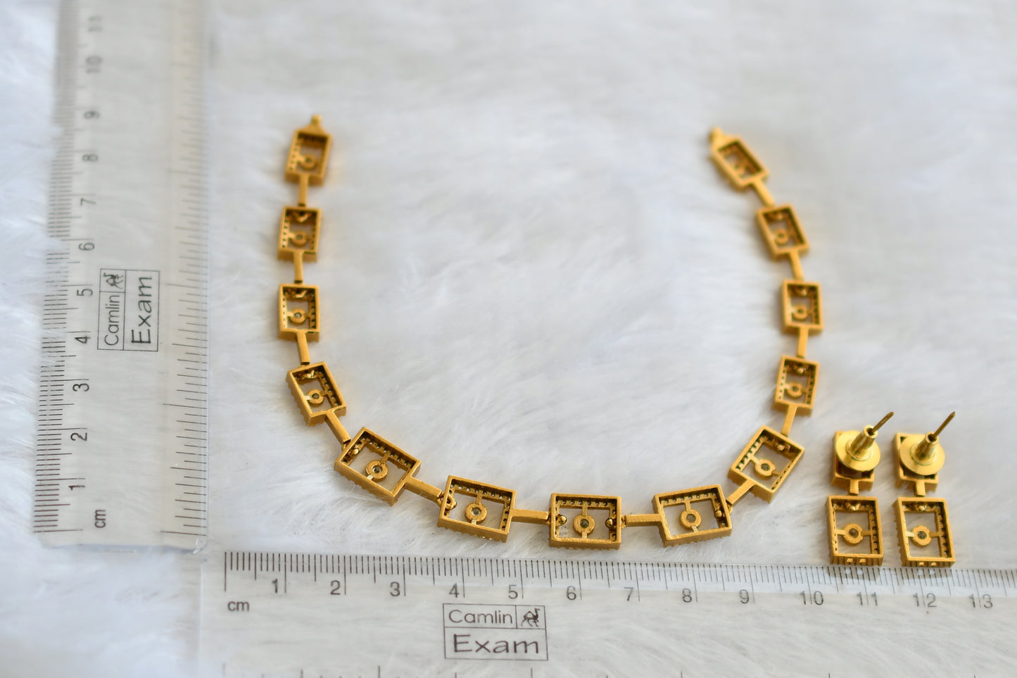 Matte finish cz white block necklace set dj-46145
