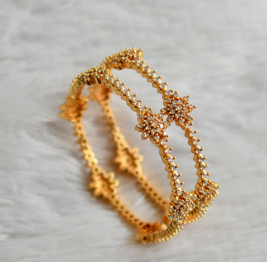 Gold tone cz white flower bangles(2.8) dj-47722