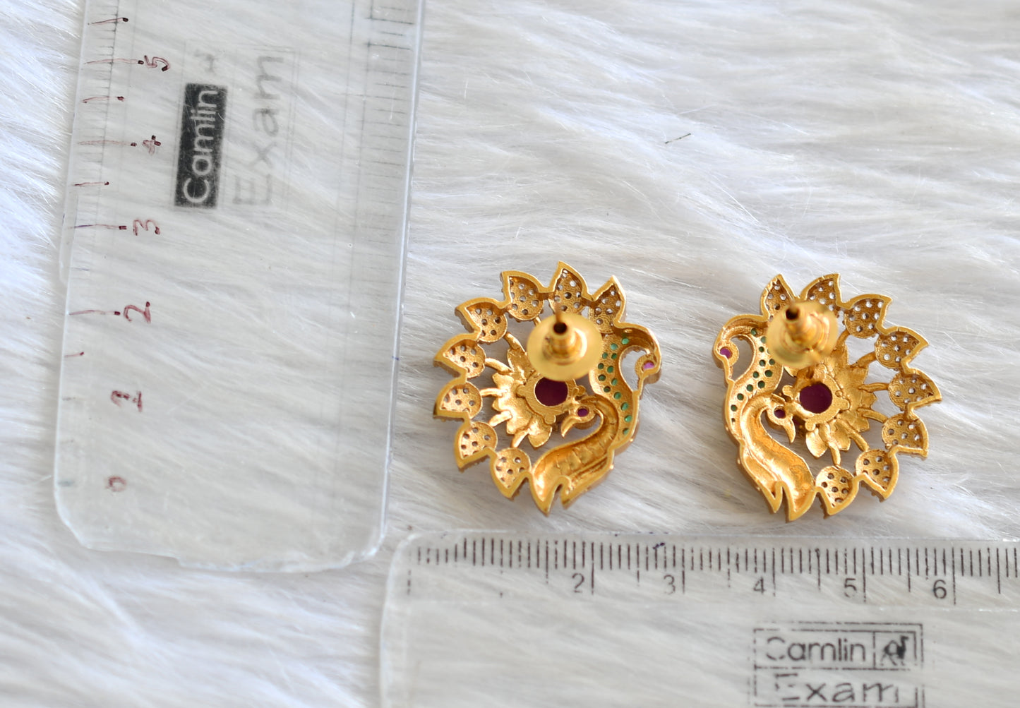 Matte finish cz white-ruby-eamrald peacock earrings dj-42879