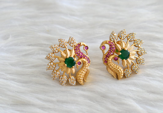 Matte finish cz white-emerald-ruby peacock earrings dj-42880