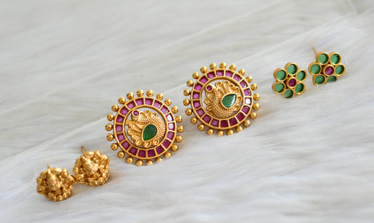Matte finish ruby-green peacock lakshmi flower changeable earrings dj-42881