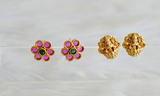 Matte finish cz white-ruby-green peacock lakshmi flower changeable stud/earrings dj-42882