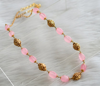 Antique gold tone baby pink beaded mala/necklace dj-44370