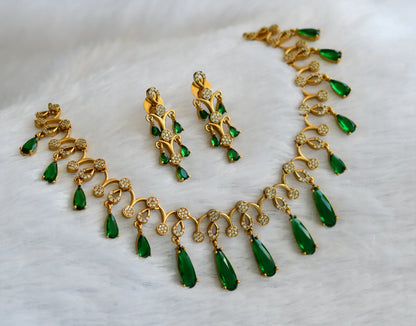 Matte finish cz green-white stone necklace set dj-46147