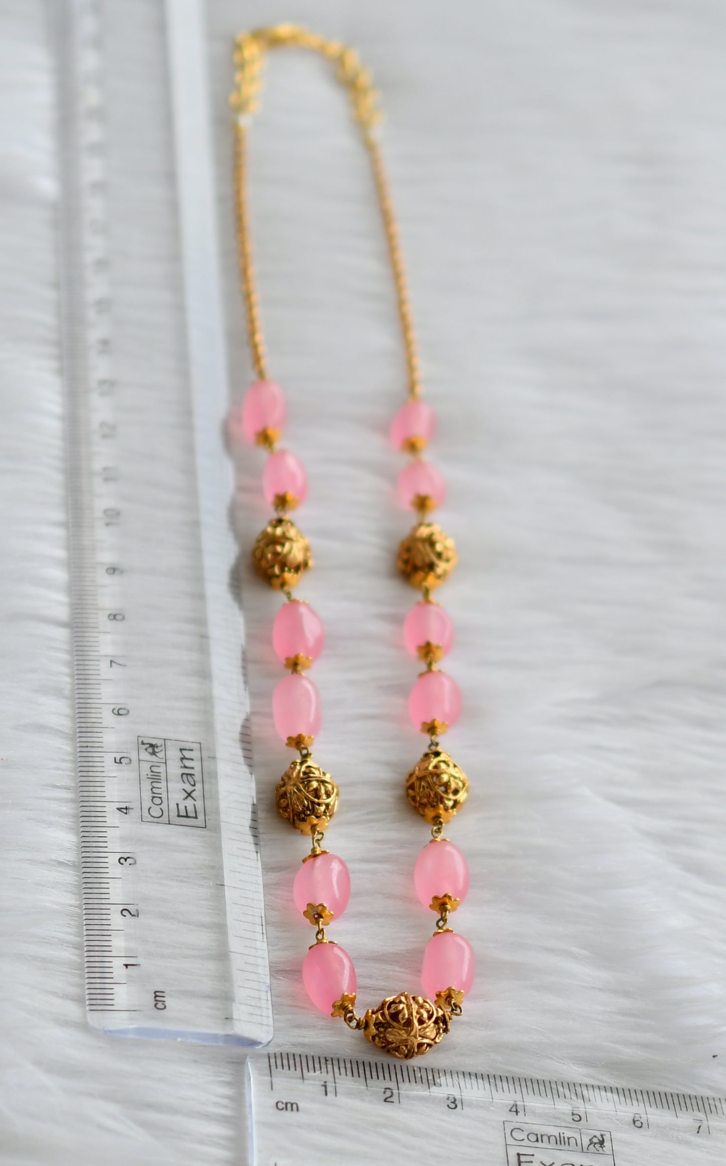 Antique gold tone baby pink beaded mala/necklace dj-44370