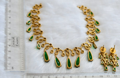 Matte finish cz green-white stone necklace set dj-46147