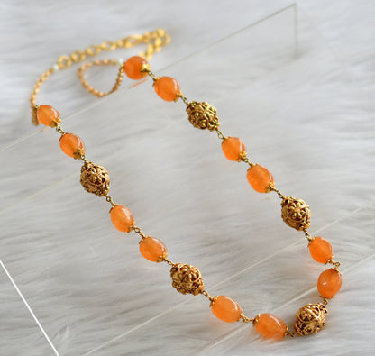 Antique gold tone orange beaded mala /necklace dj-44368
