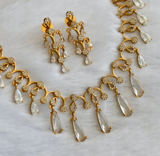 Matte finish cz white stone necklace set dj-46146