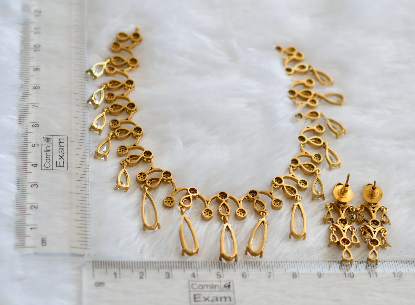 Matte finish cz white stone necklace set dj-46146