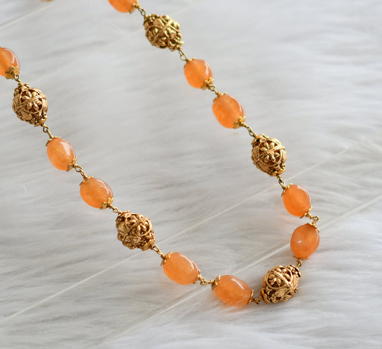 Antique gold tone orange beaded mala /necklace dj-44368