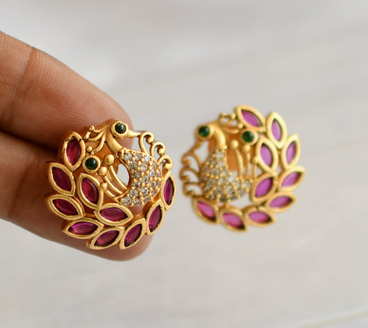 Matte finish kemp-green-white peacock earrings/stud dj-46154
