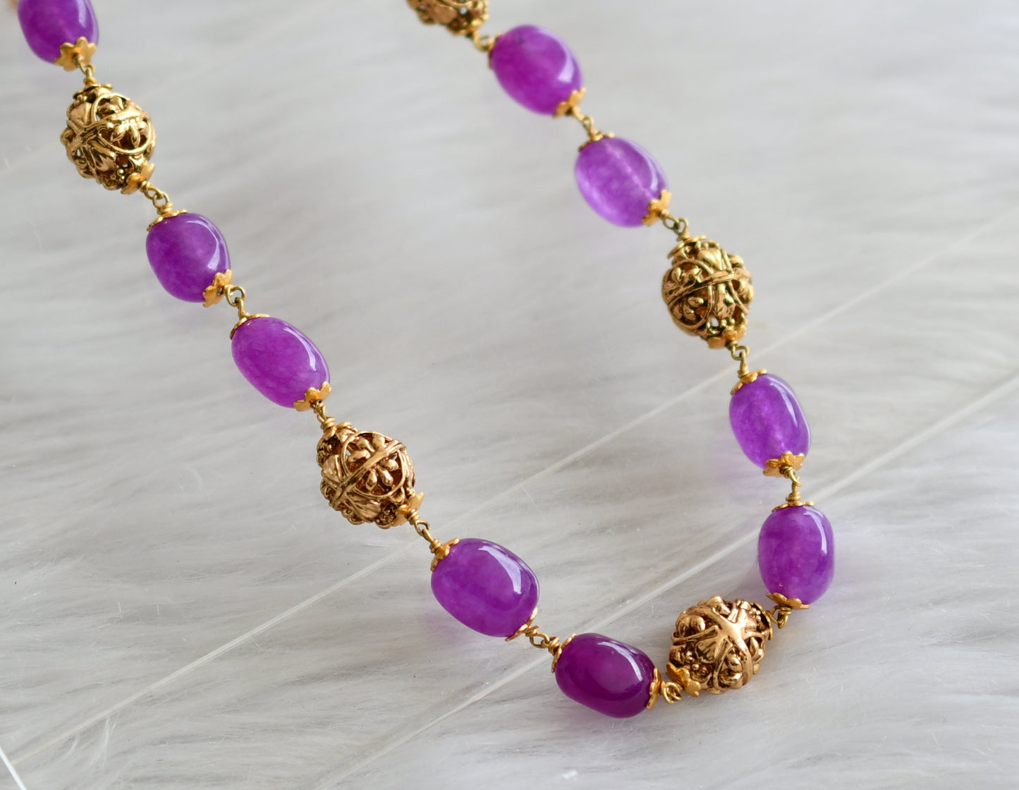 antique gold tone purple beaded mala /necklace dj-44369