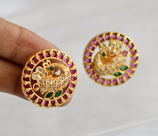 Matte finish kemp-green-white peacock round earrings/stud dj-46152