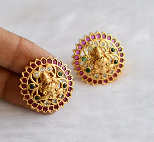 Matte finish kemp-green-white lakshmi round stud/earrings dj-46157