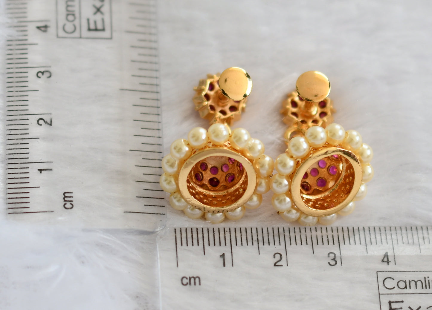 Gold tone ad pink-pearl south indian jhumkka dj-46169