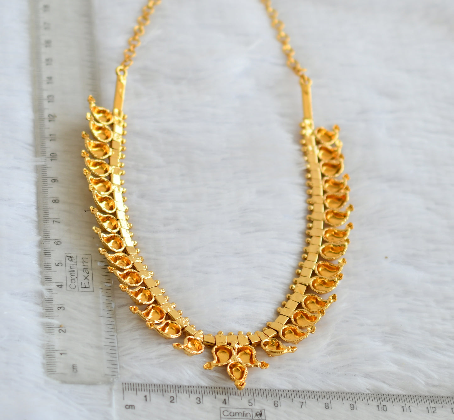 Gold tone kerala style pink stone mango necklace dj-46481
