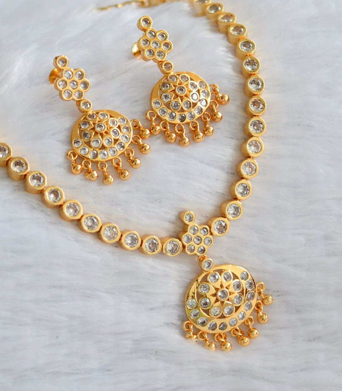 Gold tone South Indian white stone attigai/ necklace set dj-46170