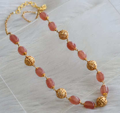 Antique gold tone brown beaded mala/necklace dj-44374