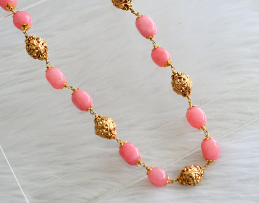 Antique gold tone candy pink beaded mala/necklace dj-44375