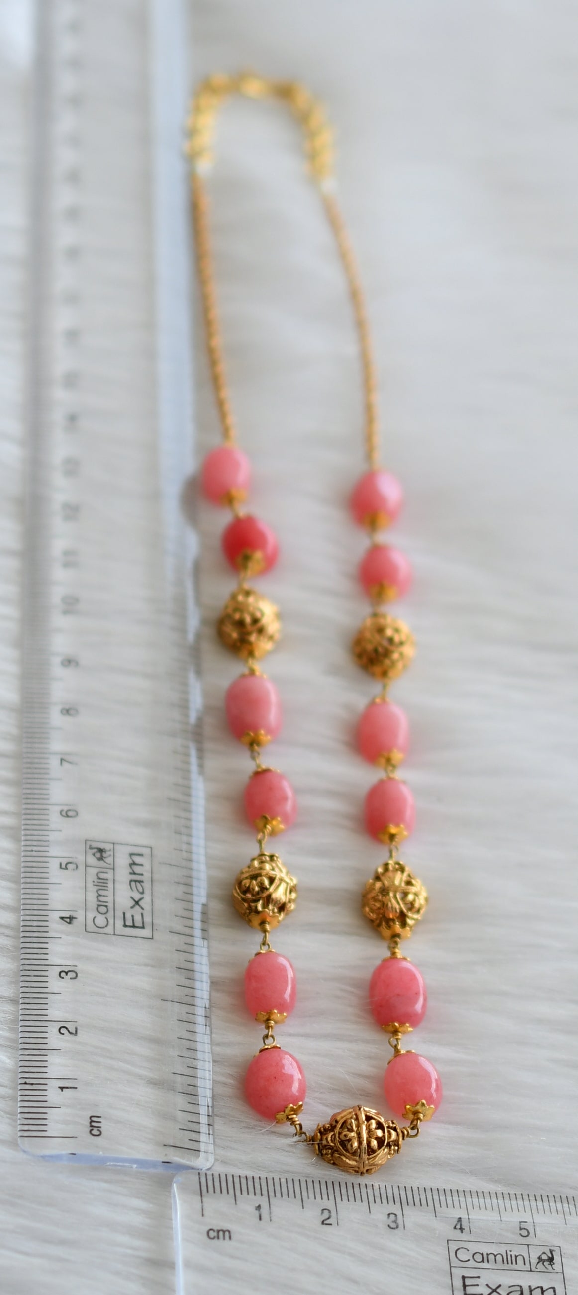 Antique gold tone candy pink beaded mala/necklace dj-44375