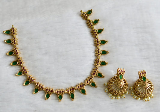 Matte finish ruby-emerald mango necklace set dj-49696