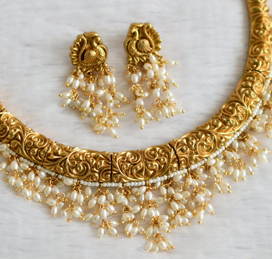 Matte finish rice pearl kante necklace set dj-49707
