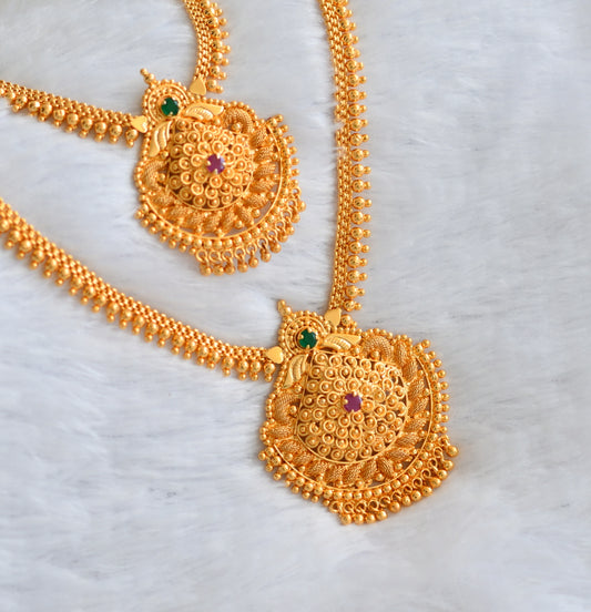 Gold tone ruby-green combo haar set dj-46178