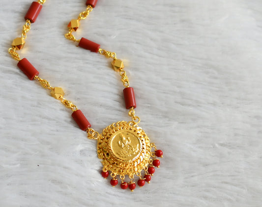 Gold tone coral chain with lakshmi round pendant dj-47780
