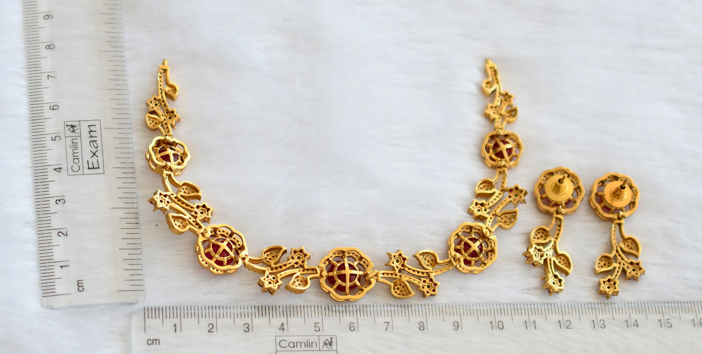 Matte finish ruby-green-white flower pumpkin bead necklace set dj-46192