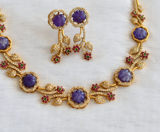 Matte finish ruby-green-white flower purple pumpkin bead necklace set dj-46194