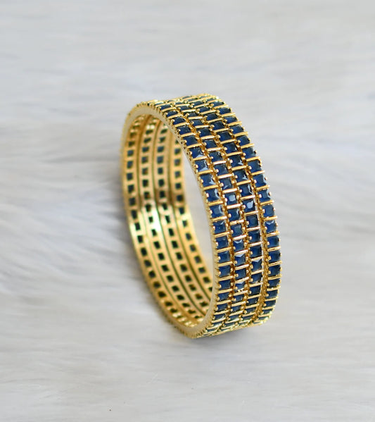 Gold tone blue square stone set of 4 bangles(2.10) dj-45654