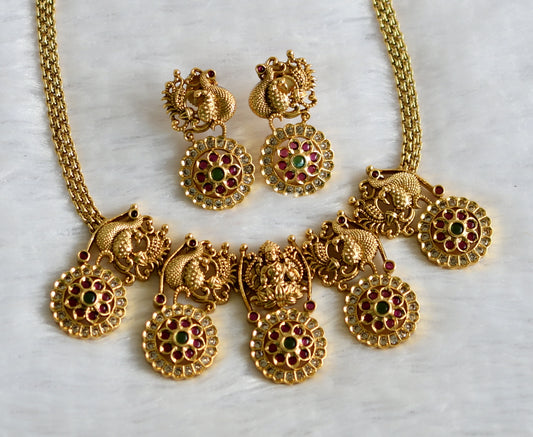 Matte finish kemp-green-white peacock flower necklace set dj-49706