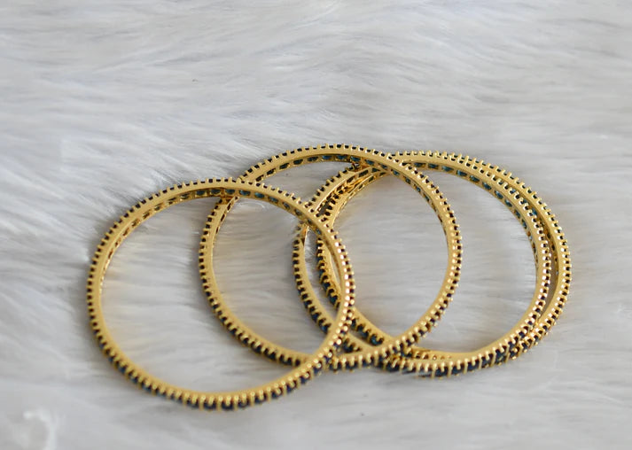 Gold tone blue square stone set of 4 banges(2.4) dj-45651