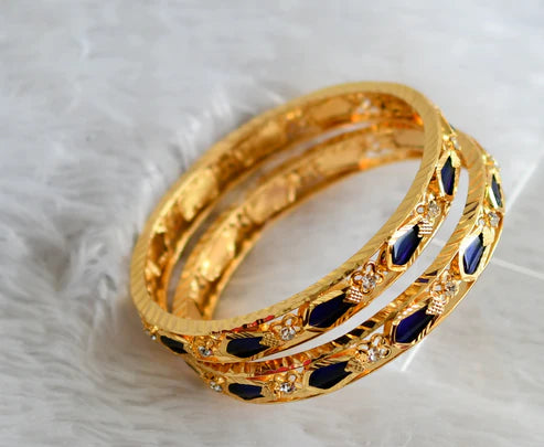 Gold tone kerala style blue nagapadam bangles(2.10) dj-50329