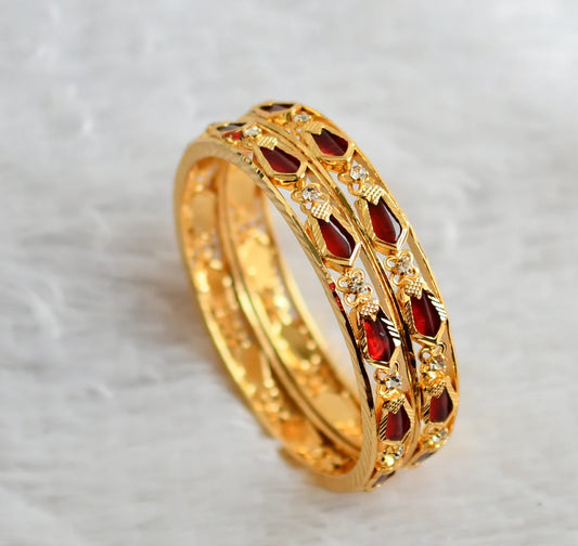 Gold tone kerala style red nagapadam bangles(2.10) dj-50330