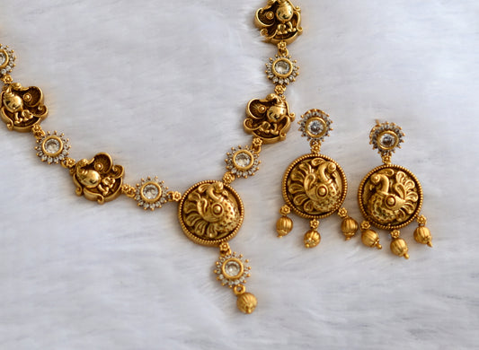 Antique gold tone cz white peacock flower necklace set dj-46200