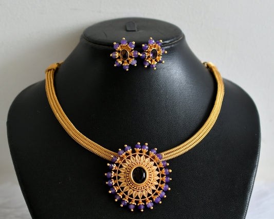 Matte finish purple oval stone necklace set dj-49700