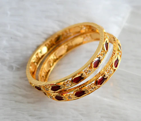 Gold tone kerala style red nagapadam bangles(2.10) dj-50330