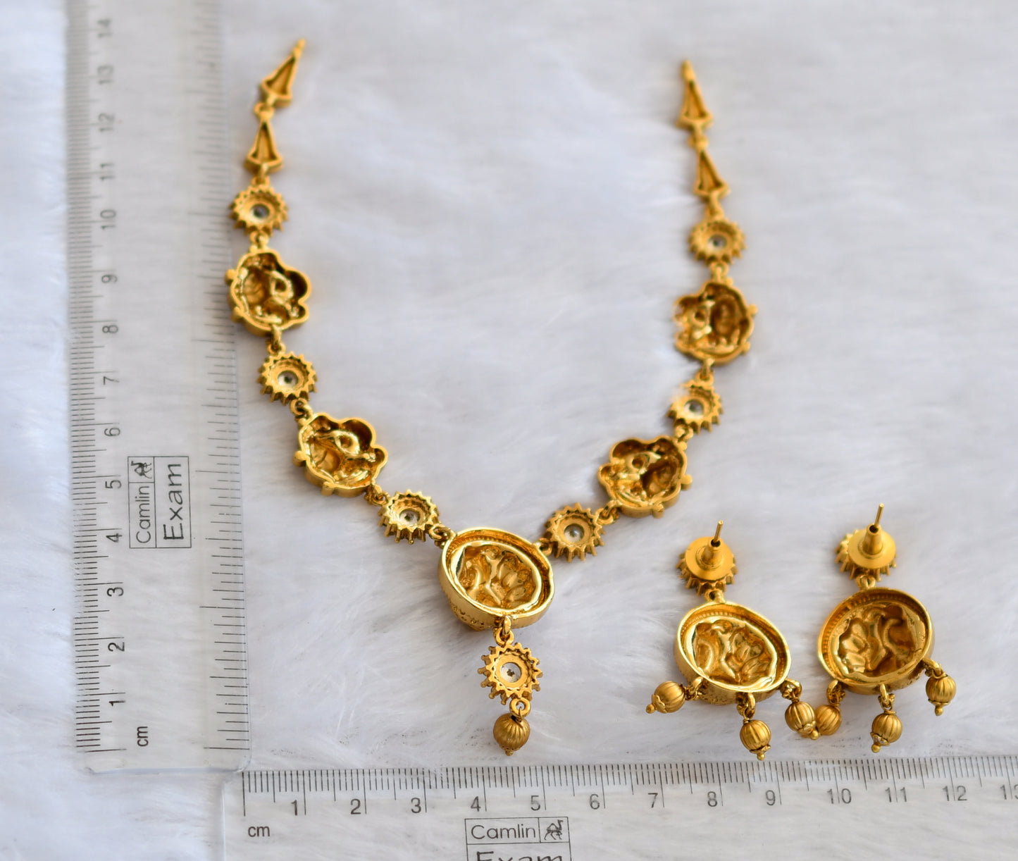 Antique gold tone cz white peacock flower necklace set dj-46200