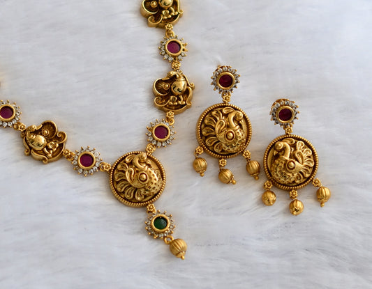 Antique gold tone kemp-green-white peacock flower necklace set dj-46201