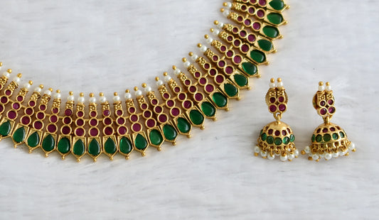 Matte finish kemp-green pearl kerala style nagapadam necklace set dj-49693