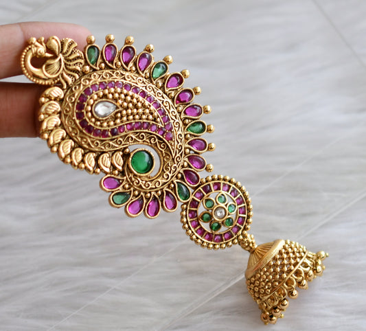 Antique gold tone kemp-green mango peacock hair jewel dj-44392